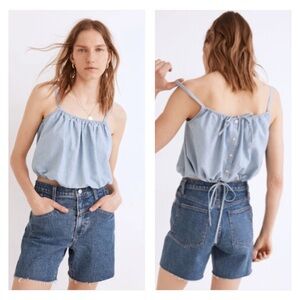 MADEWELL Chambray Meriden Top in Vineshire Wash Cropped Button Back Tank XXS